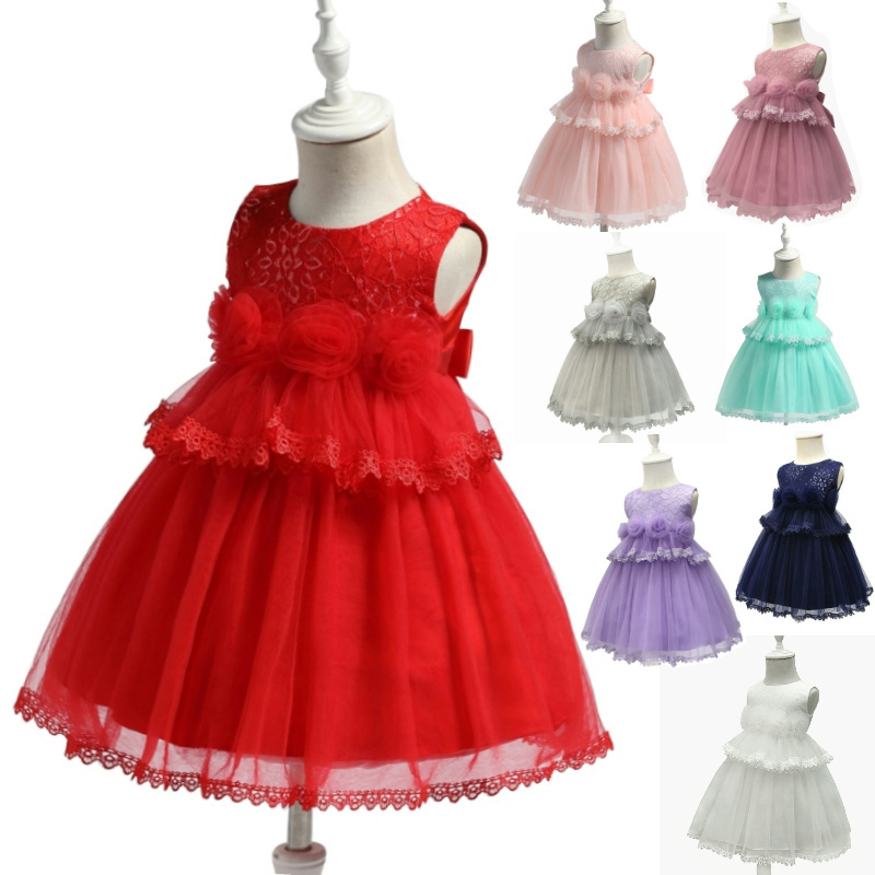 1 Year Girl Dress Princess Girls Tutu Dresses Toddler Kids Clothes Baby Baptism 1st Birthday Outfits B-28382