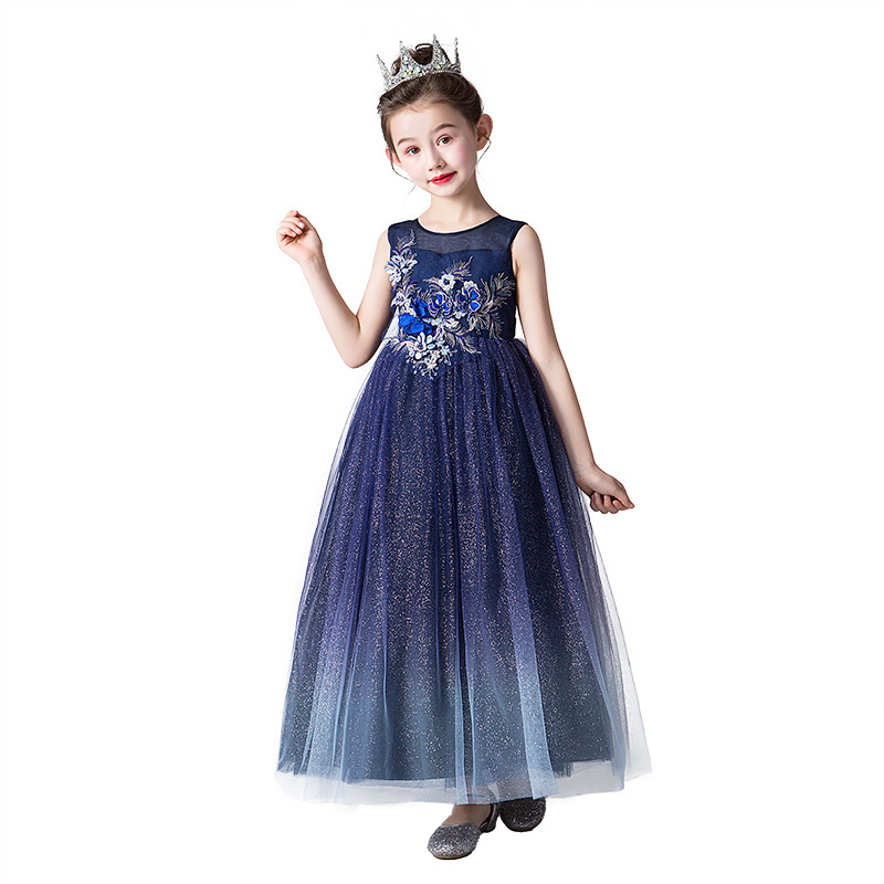 Low MOQ Kids Wedding Dresses Children Clothing 12 Years Bridesmaid Dress for Children CK2974 Summer Blue Sleeveless Flowers 2pcs