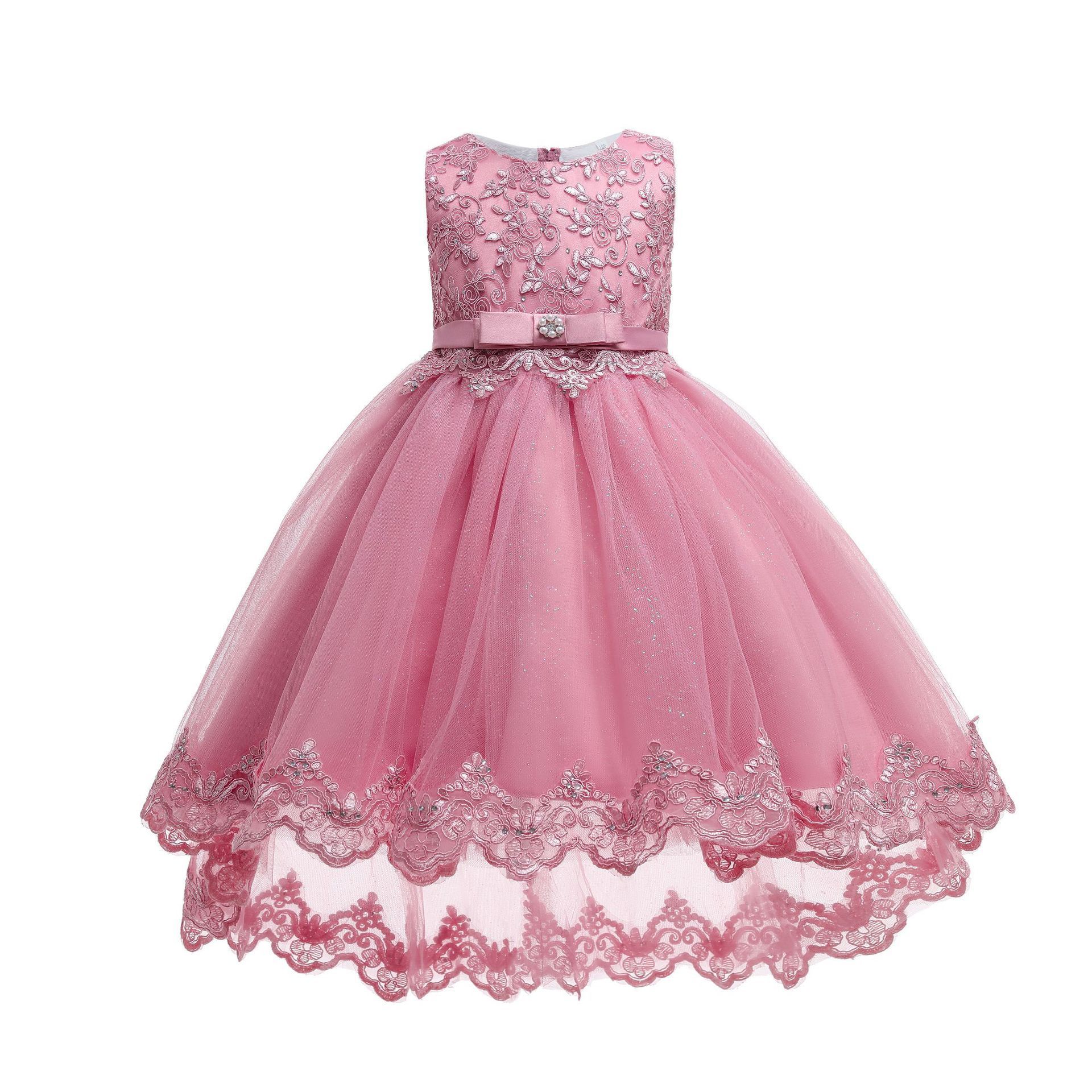 Hot selling Kids Embroidered Dress For 3-14 Girls Wedding Party Tailing Tulle Elegant Princess Sleeveless Childrens DressesAM023