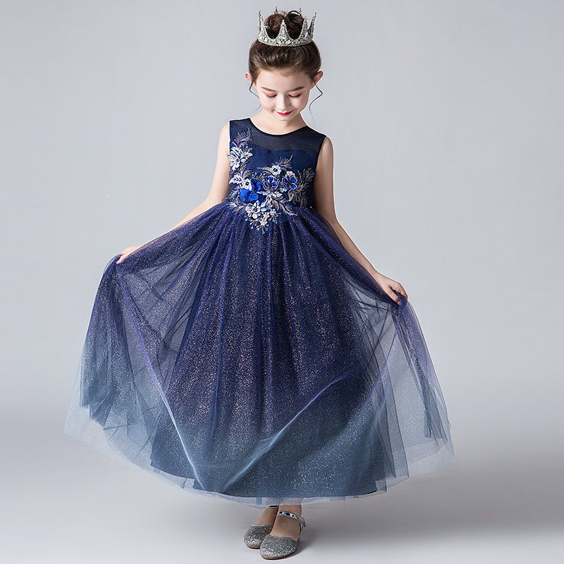 Low MOQ Kids Wedding Dresses Children Clothing 12 Years Bridesmaid Dress for Children CK2974 Summer Blue Sleeveless Flowers 2pcs