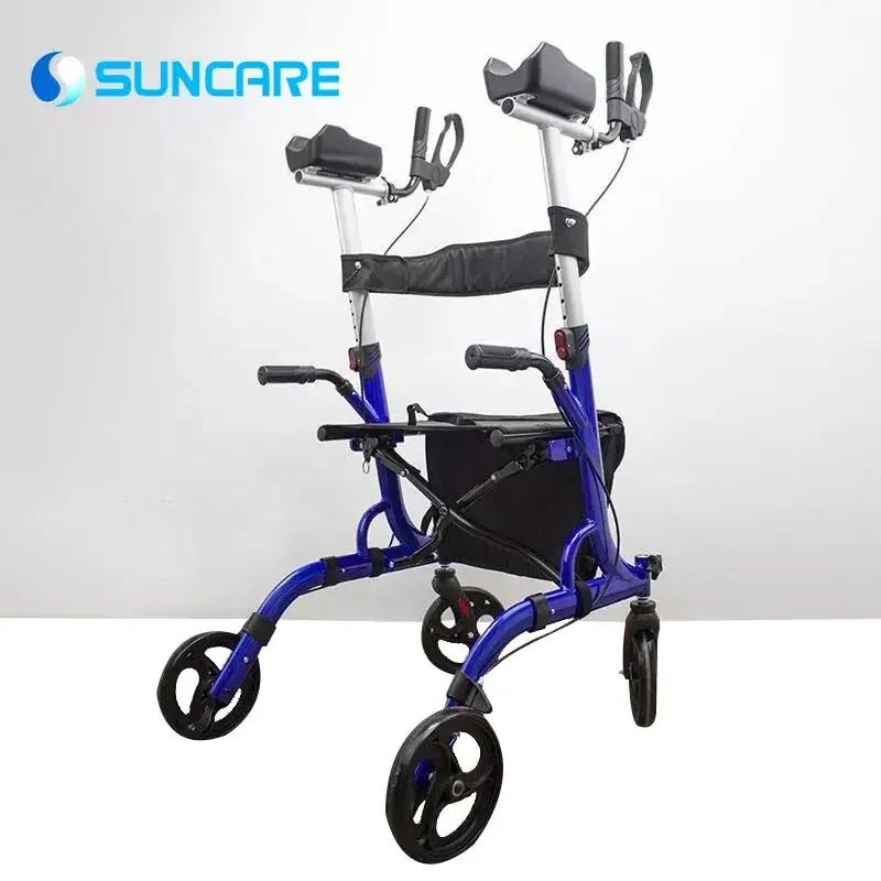 China Wholesale Mobility Aid 4-Wheel Foldable Aluminum outdoor rollator walker with Seat For Elder