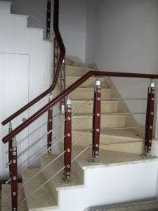 Stainless steel cable railing classic hotel stair handrail villa wood balcony balustrade