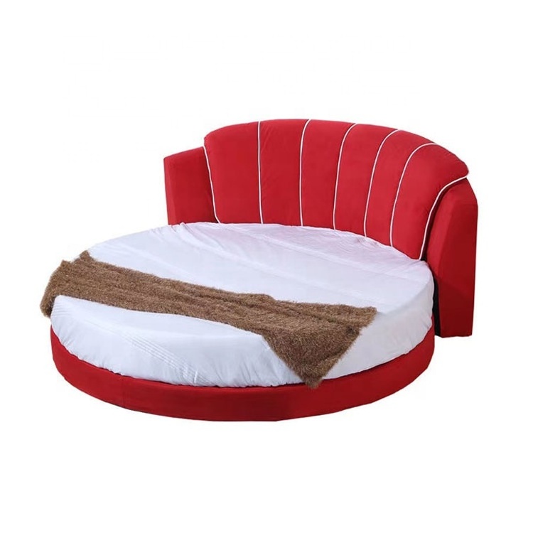 Cozy Bedroom Furniture Pink light red Large Round Leather velvet Bed Affordable Round Bed For Sale