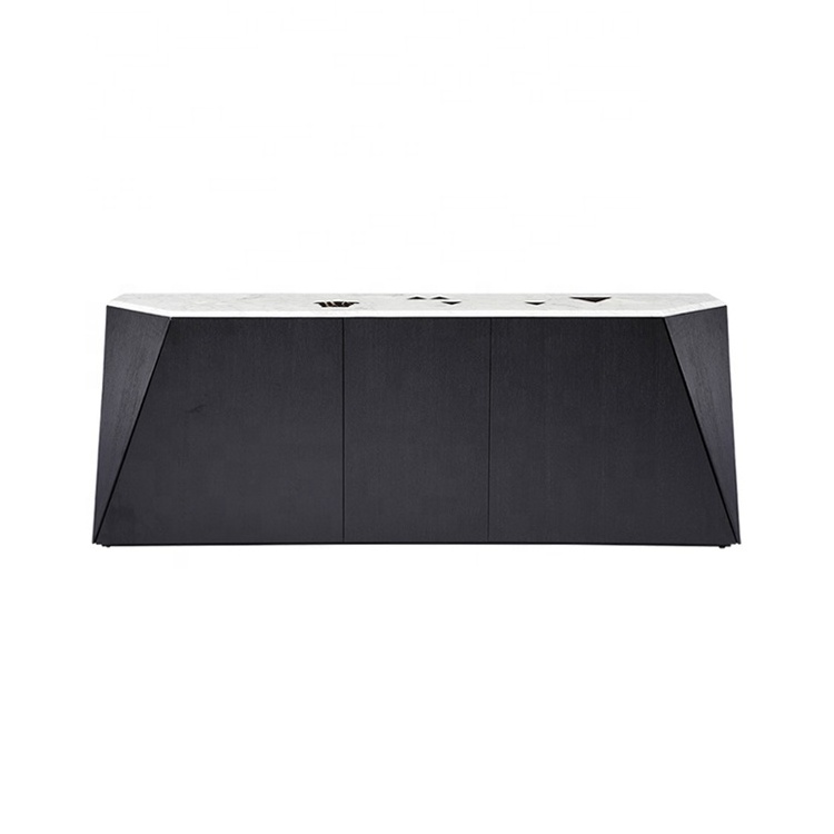 Italian luxury sideboard leather designer sideboard hotel furniture solid wood drawer modern sideboard cabinet black