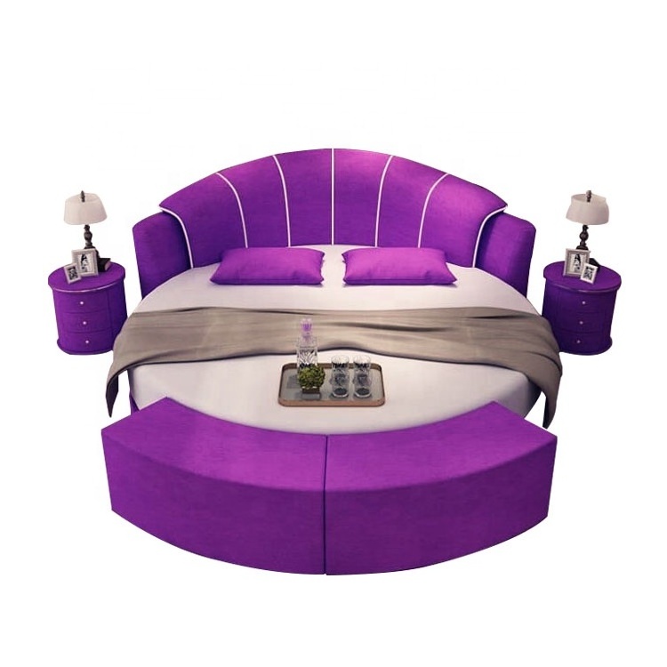 2022 Antique Light luxury hotel set hotel guest room round bed luxury bedroom furniture bed king purple size round