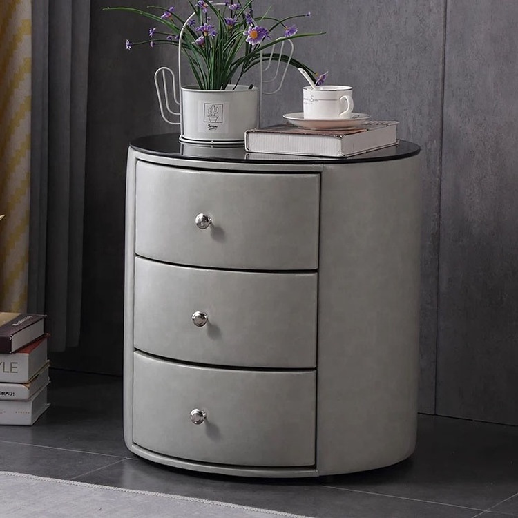 Bedroom Metal Luxury Nightstand Modern Organizer Small Night Stand bedside table dark purple round