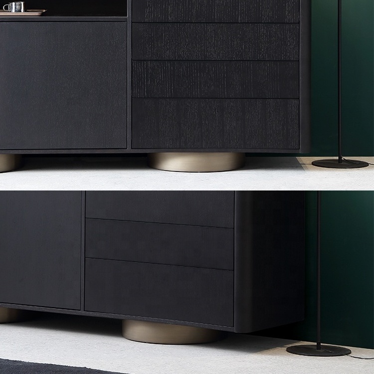 Living room furniture modern black sideboard Buffet Server Cabinet dark wooden console corner  table