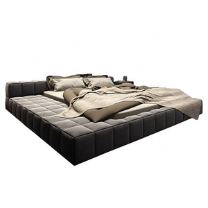 Luxury modern grey velvet full bed frame italian bed with extended headboard king size Dark