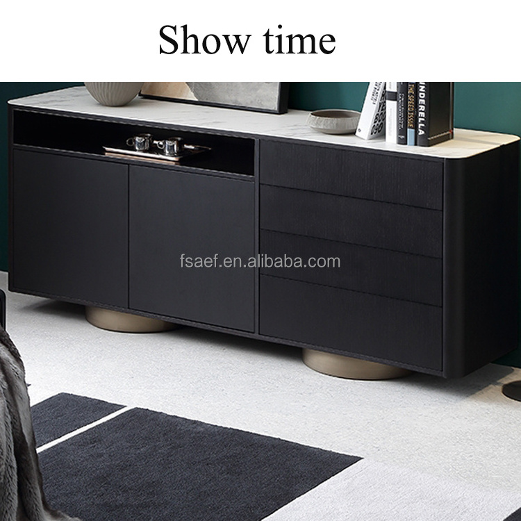 Living room furniture modern black sideboard Buffet Server Cabinet dark wooden console corner  table