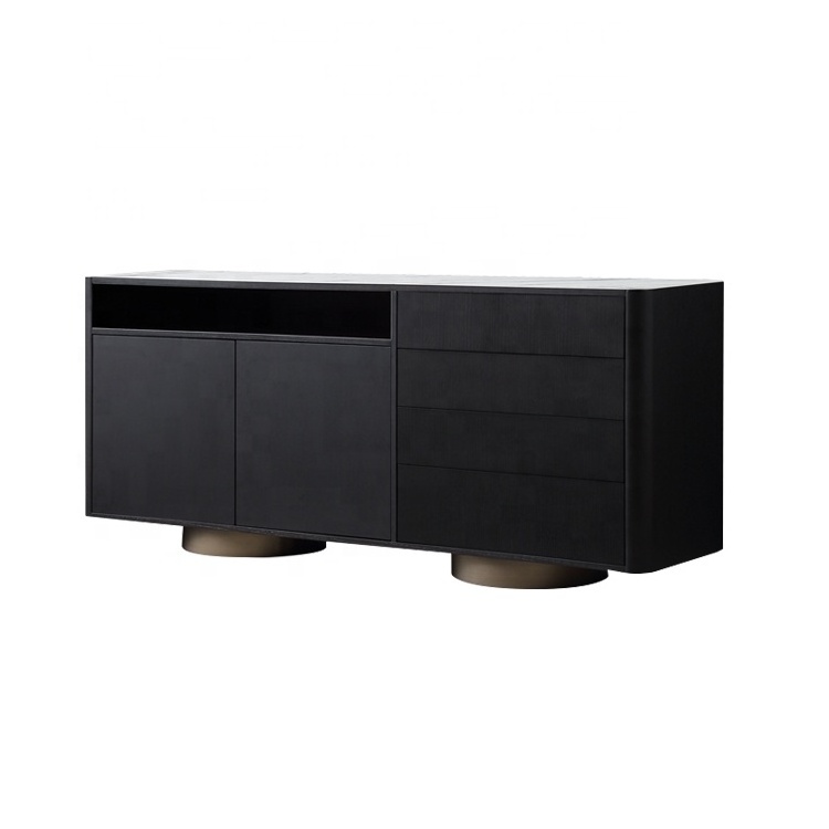 Living room furniture modern black sideboard Buffet Server Cabinet dark wooden console corner  table