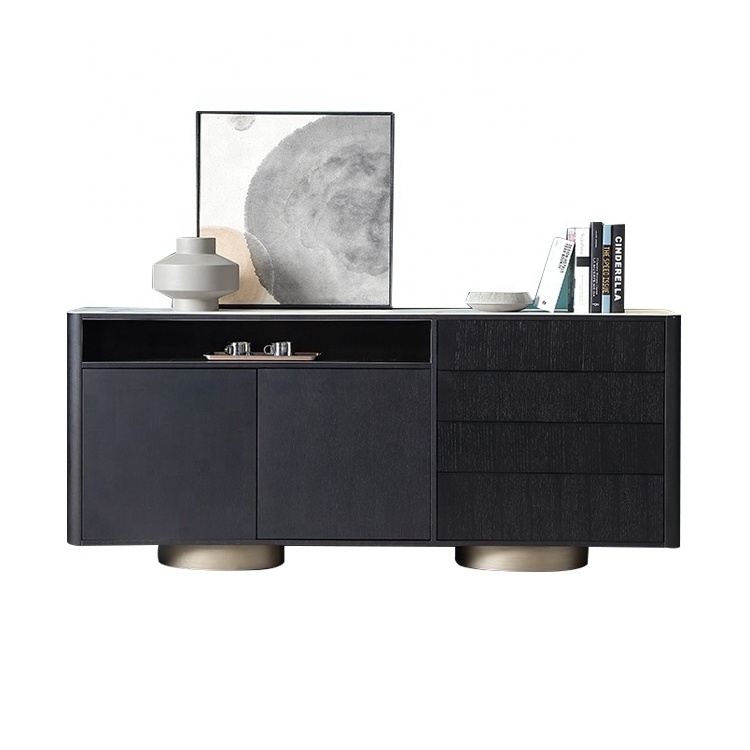 Living room furniture modern black sideboard Buffet Server Cabinet dark wooden console corner  table