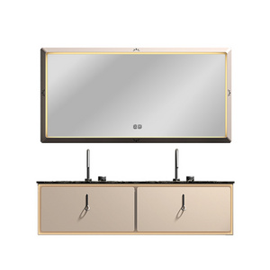 Simple Modern Wall Mounted Bathroom Cabinet Stainless Steel Makeup Cabinet With Anti Fog Mirror And Double Basin