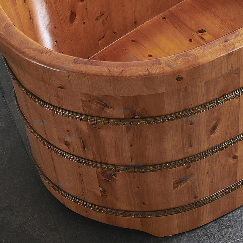 Wooden Barrel Bathtub Bath Tubs Soak Wood Solid Japanese Style Outdoor Single Adult Eco-friendly CE Graphic Design Brown Hotel