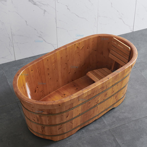 Wooden Barrel Bathtub Bath Tubs Soak Wood Solid Japanese Style Outdoor Single Adult Eco-friendly CE Graphic Design Brown Hotel