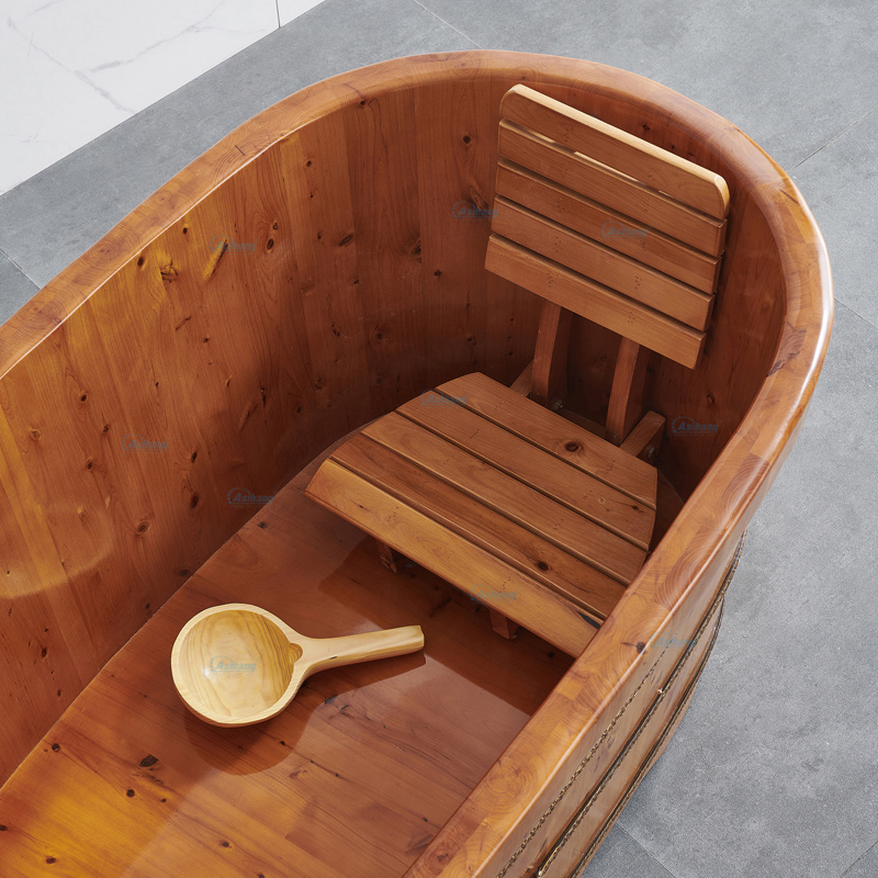 Wooden Barrel Bathtub Bath Tubs Soak Wood Solid Japanese Style Outdoor Single Adult Eco-friendly CE Graphic Design Brown Hotel