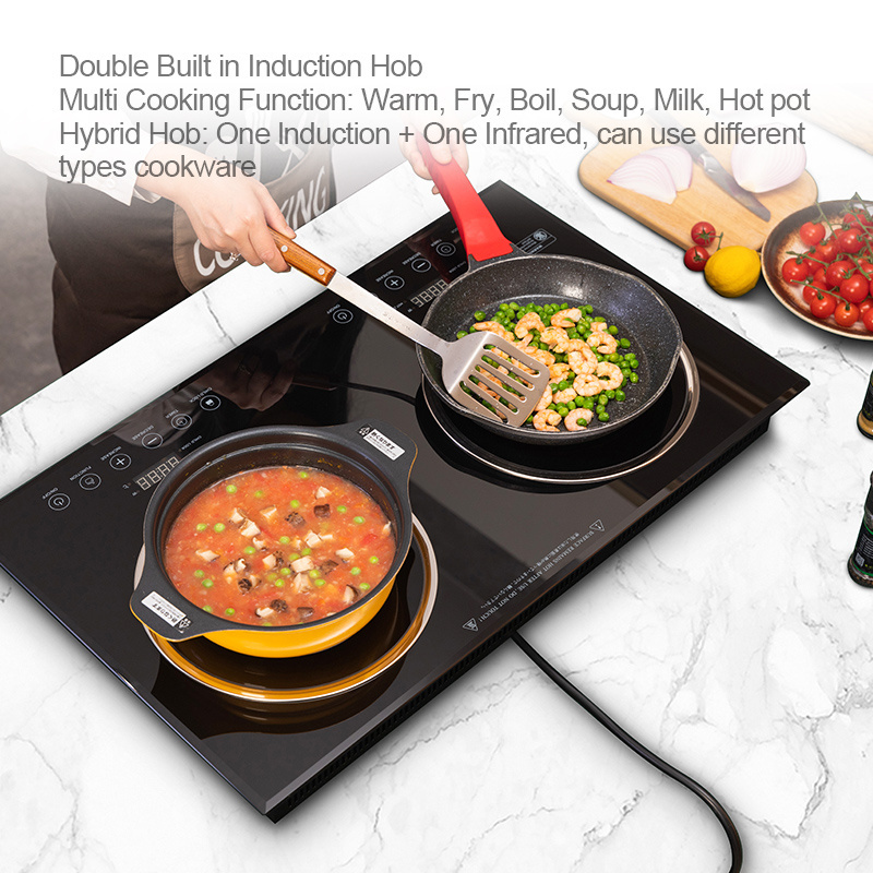 China high quality double burner induction stove sensor touch control hob built in induction and infrared cooker