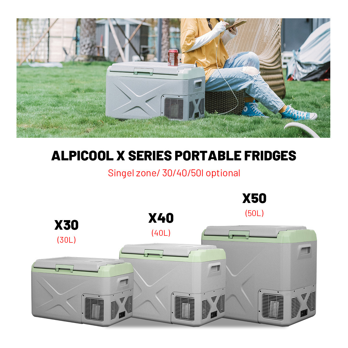 Alpicool X50 dc 12v car portable rv fridge freezer detachable two-way door freezer cup holders truck cooler refrigerator