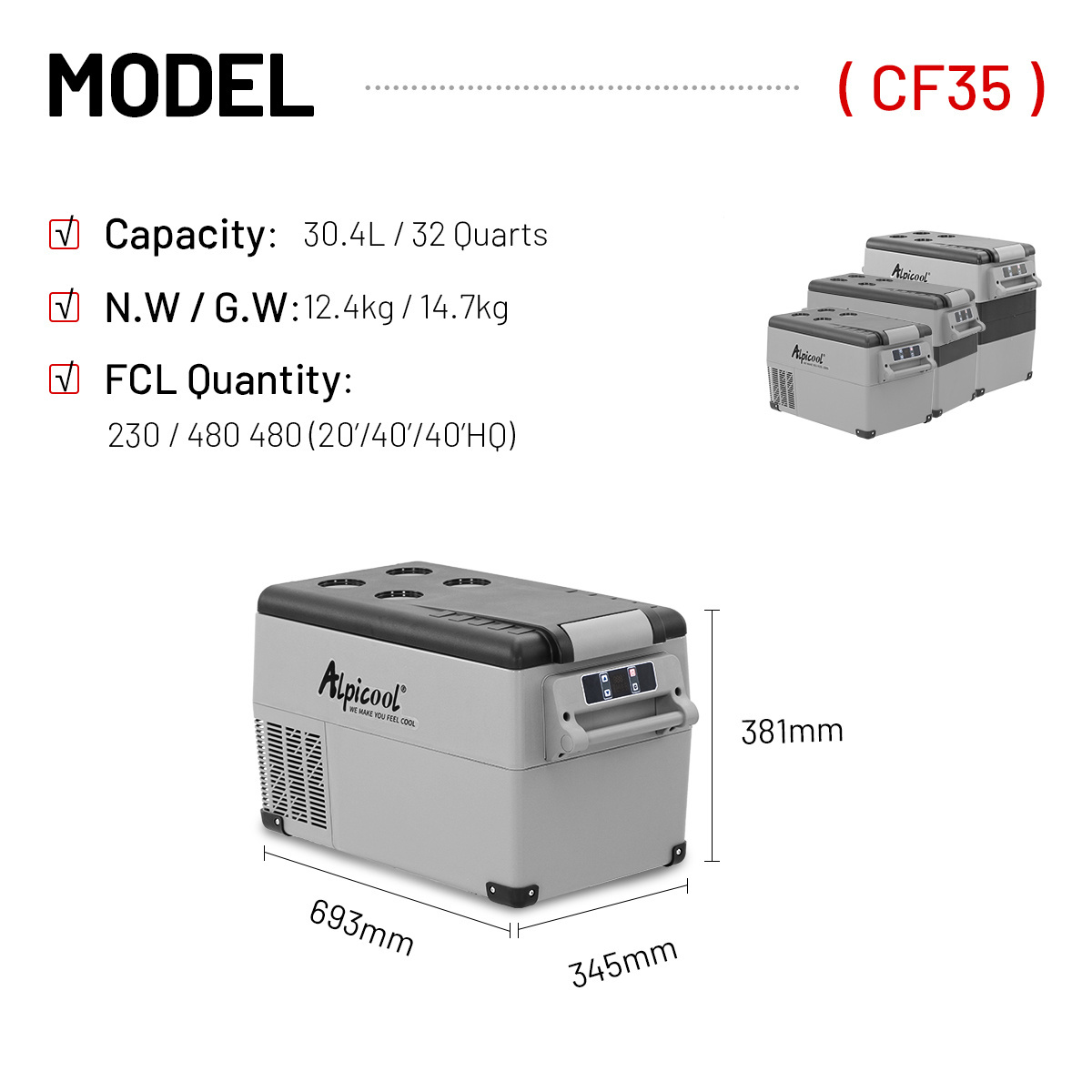 Alpicool CF35 12V 24V AC DC Compressor Freezer Camping Refrigerator Portable Cooler Box Outdoor Car Cooler Solar Car Fridge