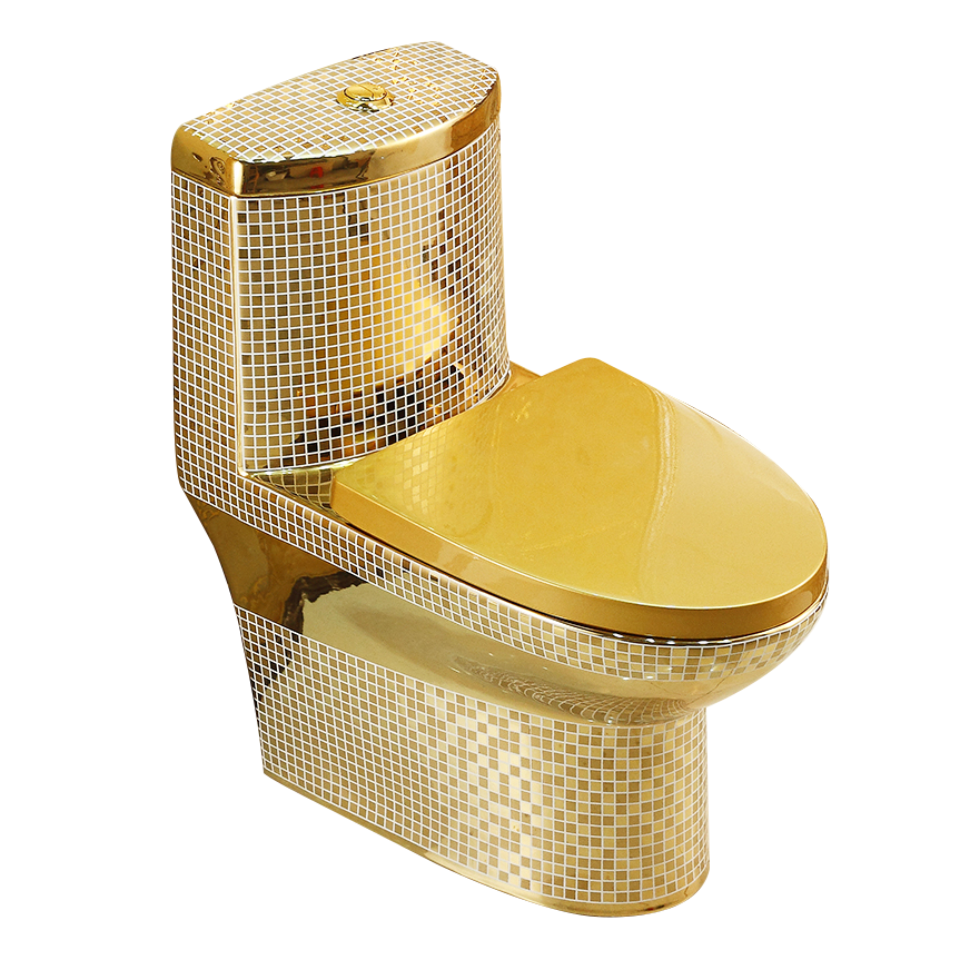 Royal Luxury Bathroom Wc Commode Toilet Bowl Ceramic Sanitary Ware One Piece Diamond Shape Gold Plated Toilet