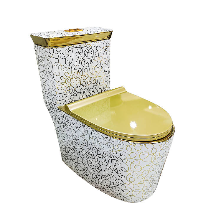 Royal Luxury Bathroom Wc Commode Toilet Bowl Ceramic Sanitary Ware One Piece Diamond Shape Gold Plated Toilet