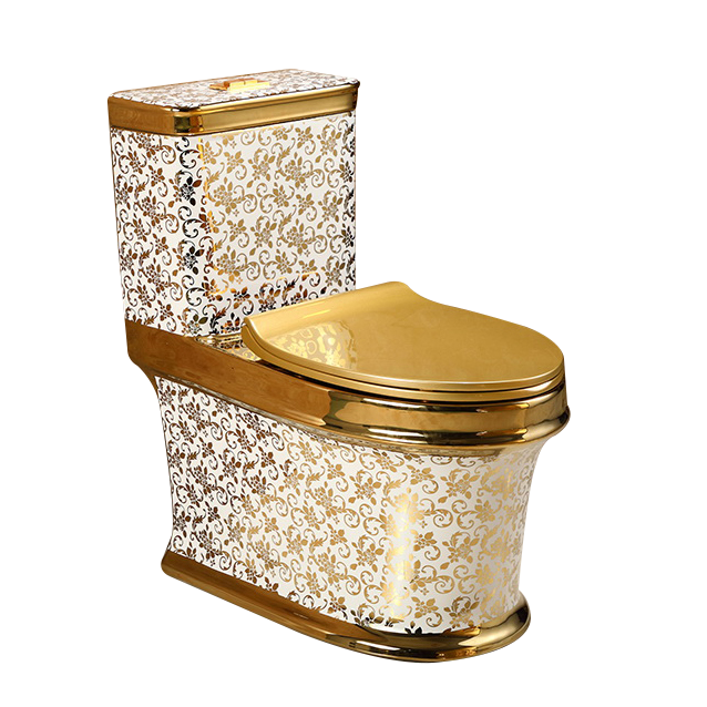 Royal Luxury Bathroom Wc Commode Toilet Bowl Ceramic Sanitary Ware One Piece Diamond Shape Gold Plated Toilet