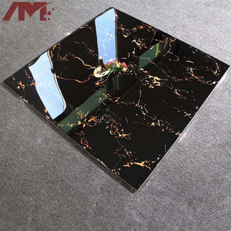 china 60x60 polished porcelain black gold glazed floor tile