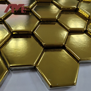 china factory indoor luxury gold hexagonal tile mosaic wall