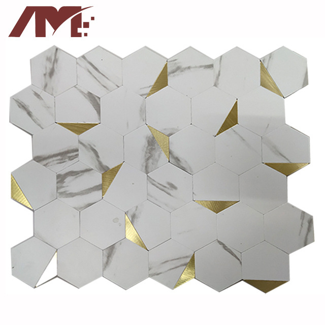 china factory indoor luxury gold hexagonal tile mosaic wall