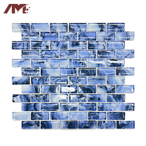 Blue Waterproof Glossy Bathroom Kitchen Backsplash Glass Mosaic Wall