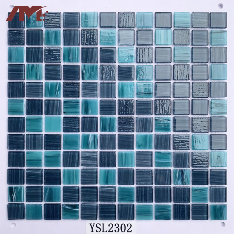 Factory Cost Price Self Adhesive Toilet Wall Decoration Blue Hotel Pool Zellige Glossy Tiles Glass Crystal Mosaic