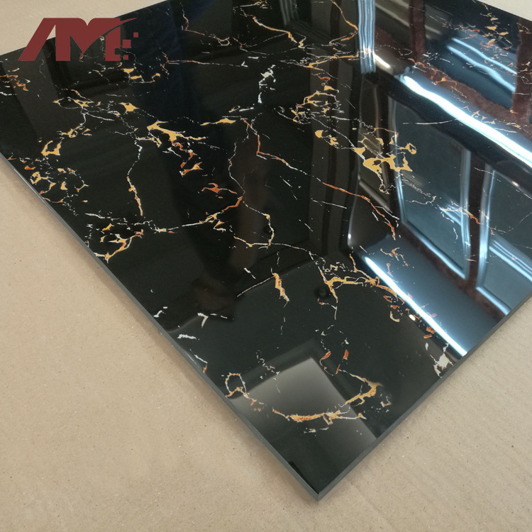 china 60x60 polished porcelain black gold glazed floor tile