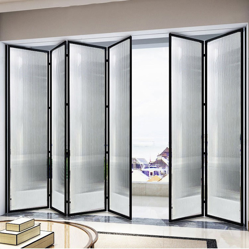 Commercial gate entrance Low-e Glass Aluminum Bi Folding Accordion Bifold Sliding Exterior Door With Locks