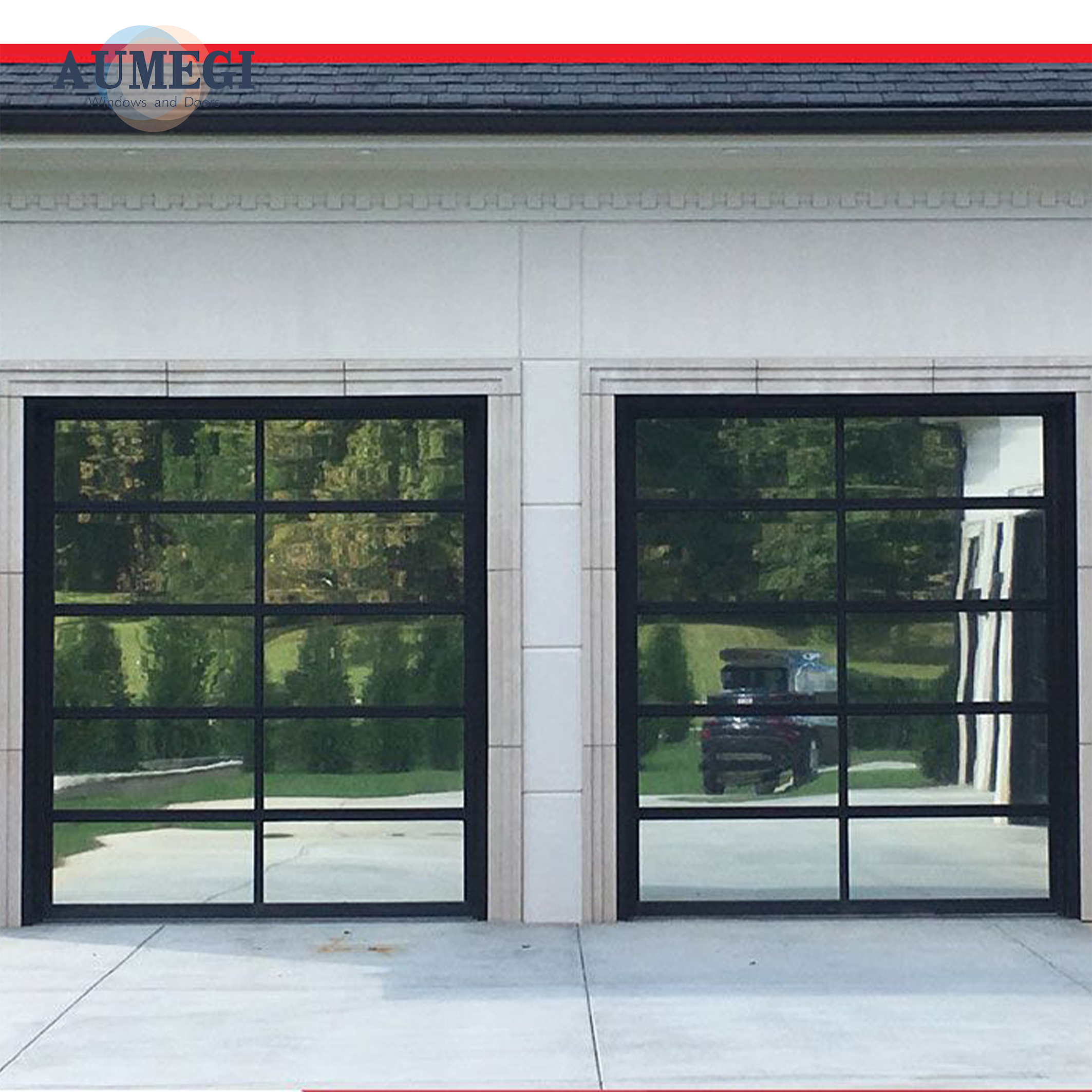 Aumegi Main Gate Entrance American Garage Door Aluminium Garage Double Door Swing Out Glass Garage Door