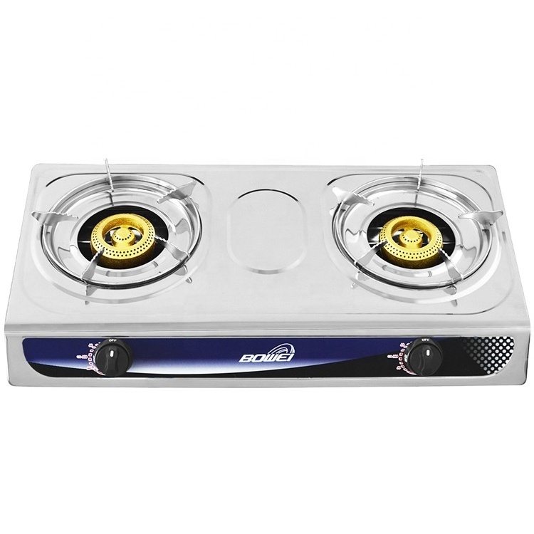 Household golden stainless steel panel 2 burner gas stove table top gas stove 2 burner gas stove top