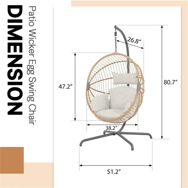 custom steel frame swing egg chair outdoor indoor wicker hammock hanging chair for patio balcony