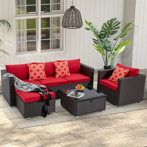 Outdoor 6 Pieces Patio Conversation Set Sectional Wicker Sofa PE Rattan Furniture Sofa Set with Thick Cushions