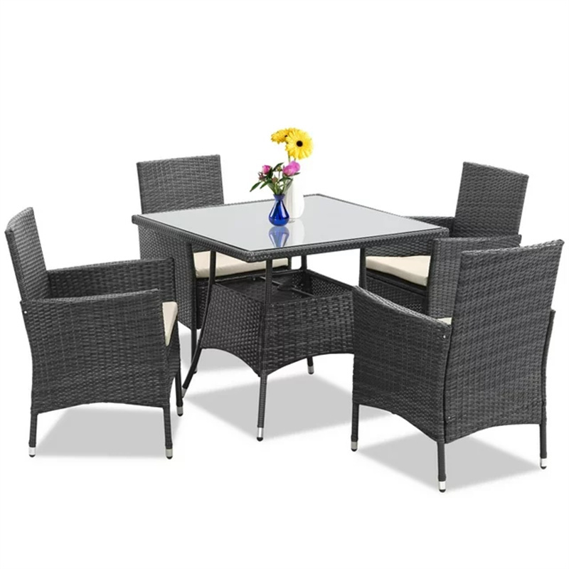 Altovis outdoor patio wicker furniture conversation dining table set with umbrella hole for backyard coffee shop