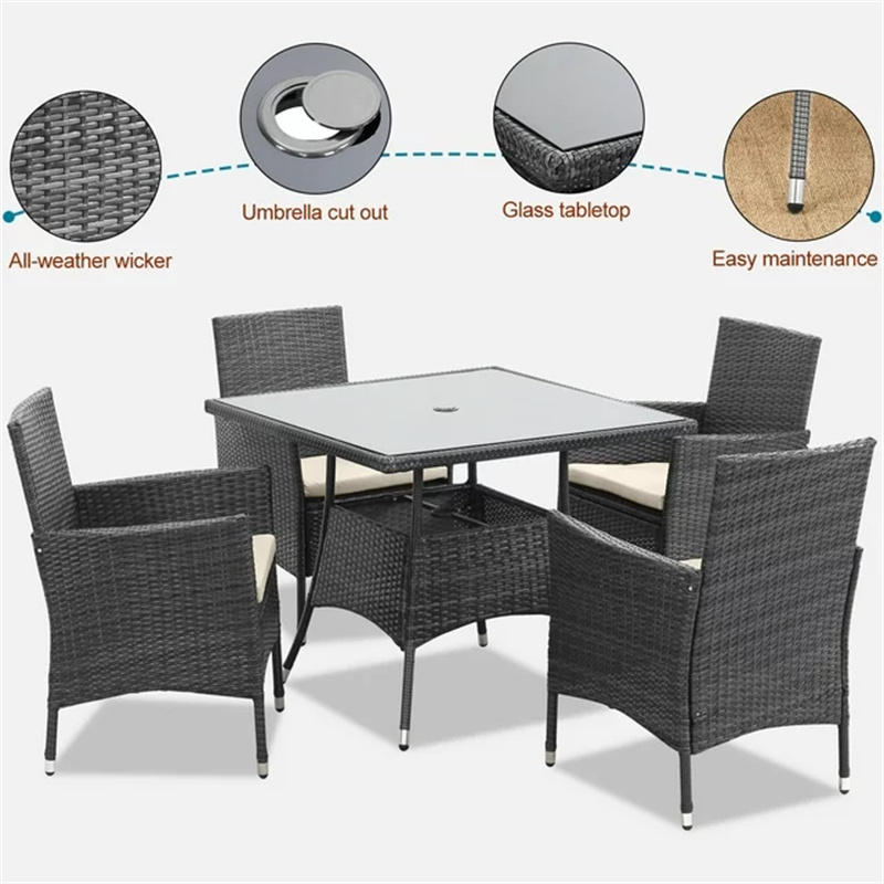 Altovis outdoor patio wicker furniture conversation dining table set with umbrella hole for backyard coffee shop