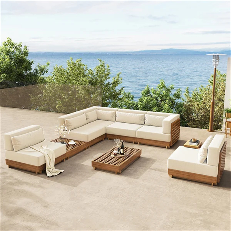 luxury l shape outdoor lounge modern garden teak wood furniture patio sofa set of deep seating cushions