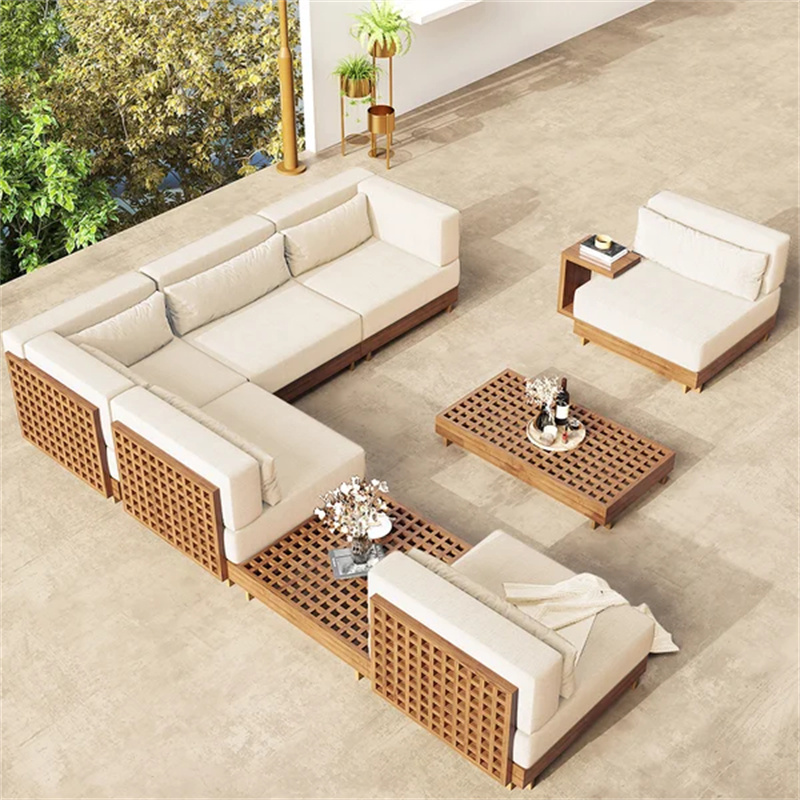 luxury l shape outdoor lounge modern garden teak wood furniture patio sofa set of deep seating cushions