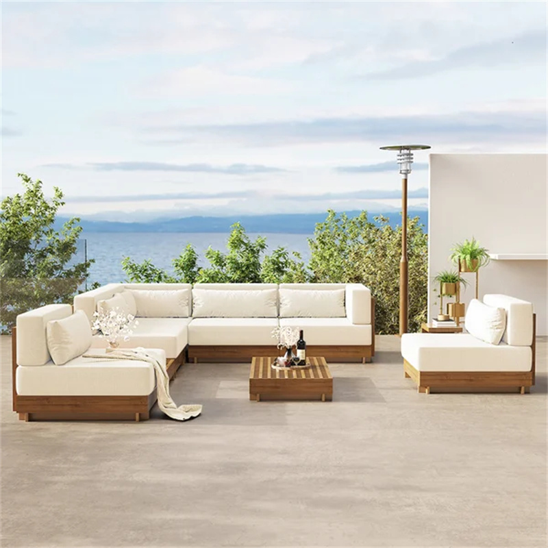 luxury l shape outdoor lounge modern garden teak wood furniture patio sofa set of deep seating cushions