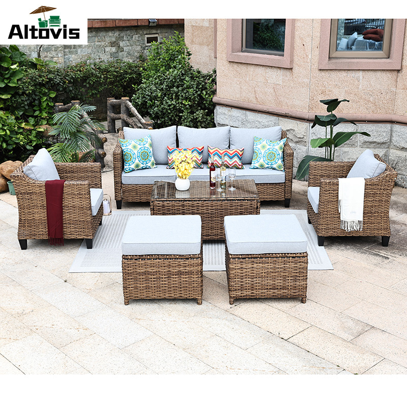 Altovis popular hotel sectional relax sofa outdoor furniture all weather wicker sofa set for garden use