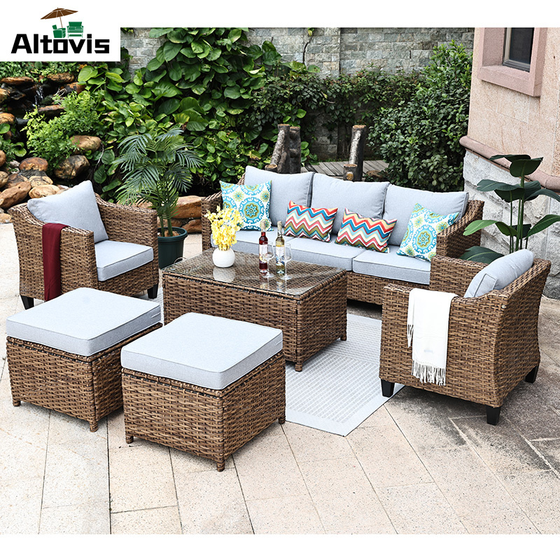 Altovis popular hotel sectional relax sofa outdoor furniture all weather wicker sofa set for garden use