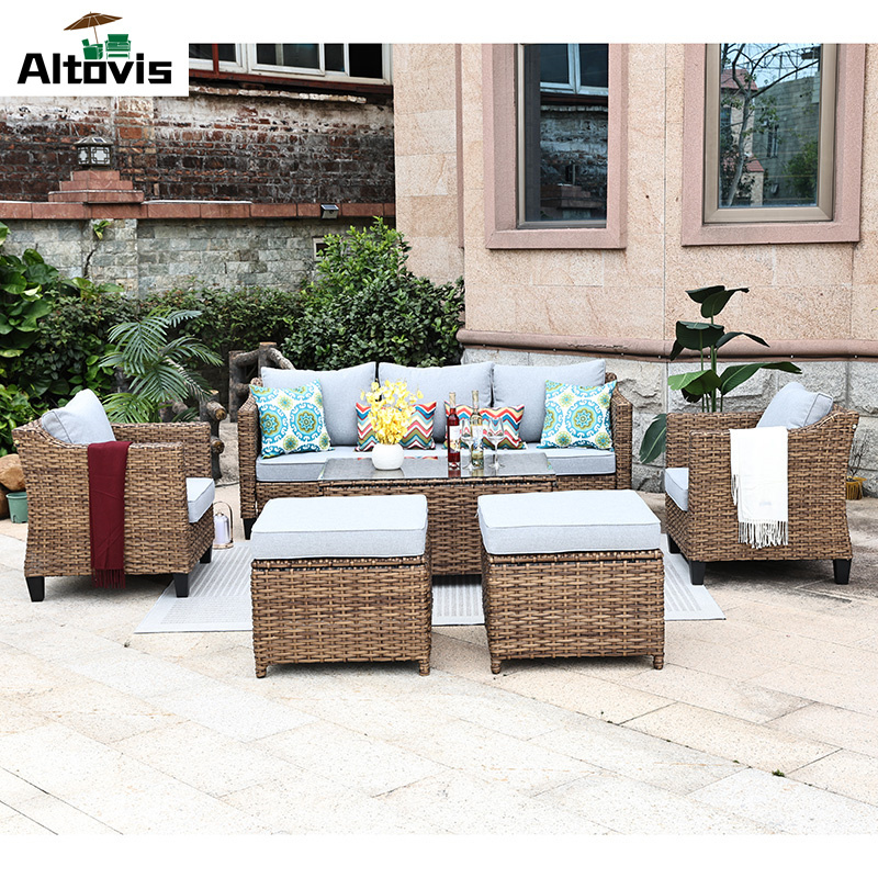 Altovis popular hotel sectional relax sofa outdoor furniture all weather wicker sofa set for garden use