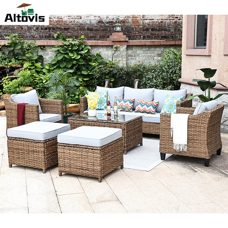 Altovis popular hotel sectional relax sofa outdoor furniture all weather wicker sofa set for garden use