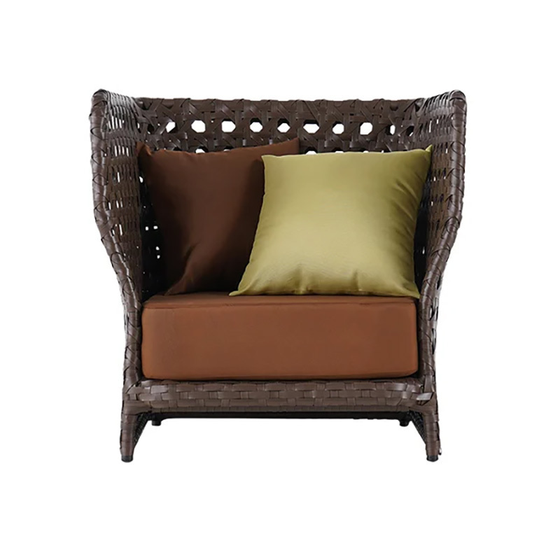 high-quality PE rattan metal frame all-weather brown wicker outdoor patio club chair with cushion & pillow