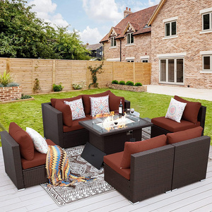 wholesale contemporary garden sofas black wicker outdoor sectional furniture with fire pit table