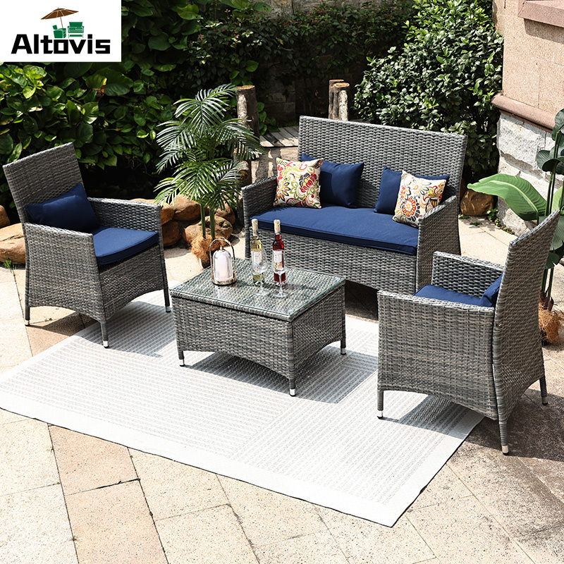 new design all weather leisure balcony conversation garden set outdoor furniture sofa with cushions