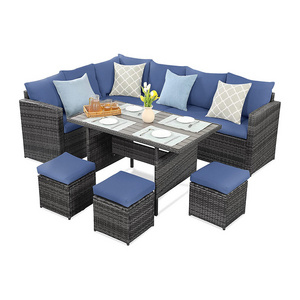 Modern italian style hotel lobby furniture set outdoor leisure chairs 9 seater rattan sofa with ottoman