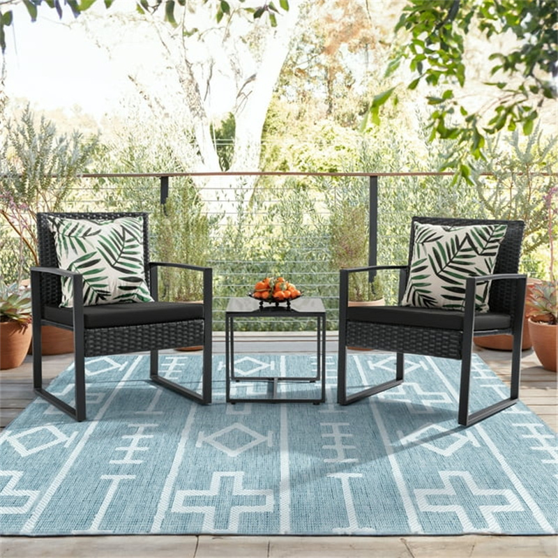 Altovis all weather PE rattan strong steel frame patio furniture cushioned wicker bistro chairs set with coffee table